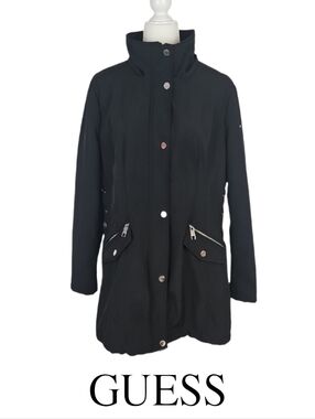 Guess Black Jacket Corset Side Ties Fleece Lined Fall Winter Coat Women's XL